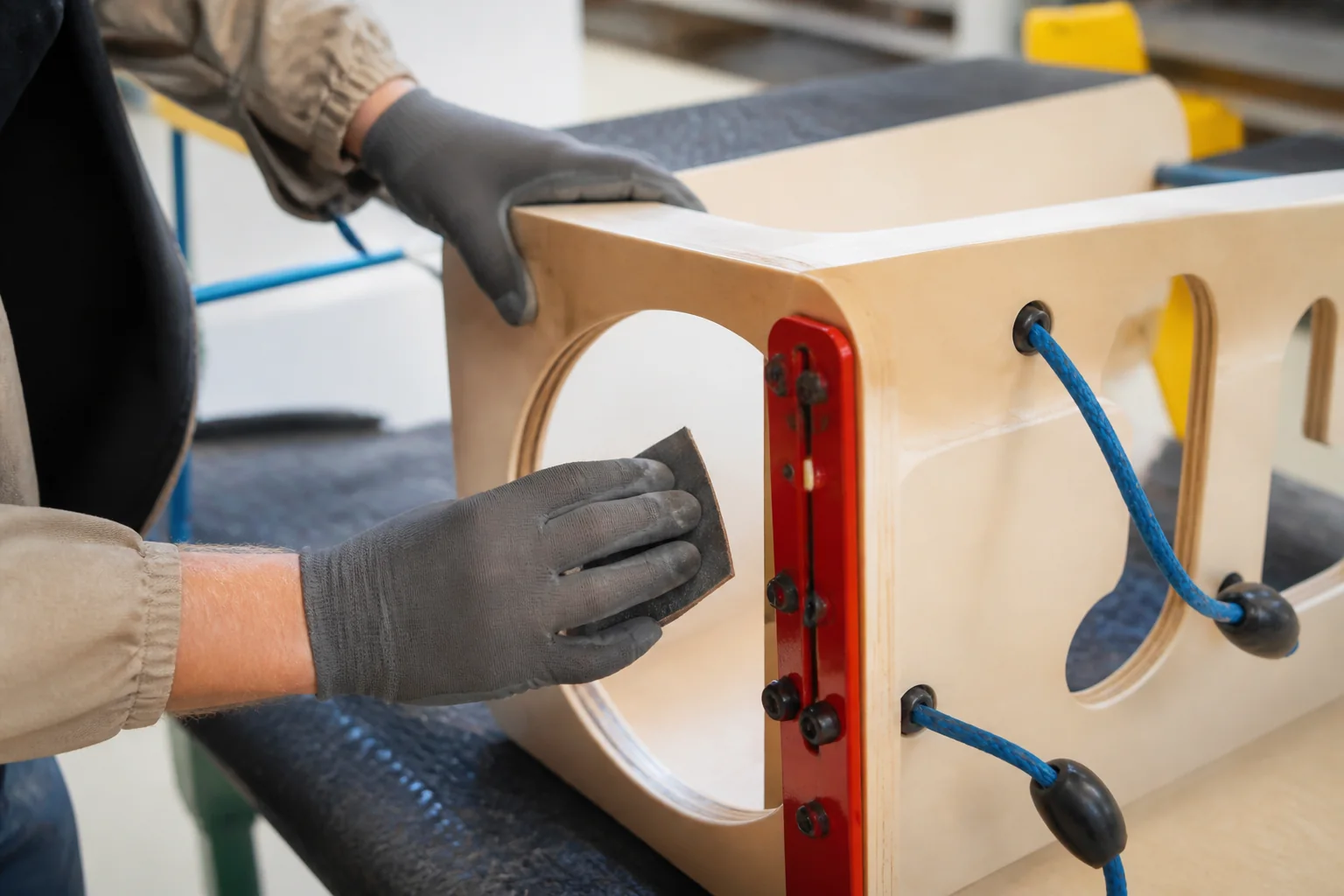 Timber parts under inspection